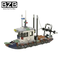 bzb moc 47817 seaside fishing boat fishing submarine building block model diving fishing pier kids toy birthday gift decoration