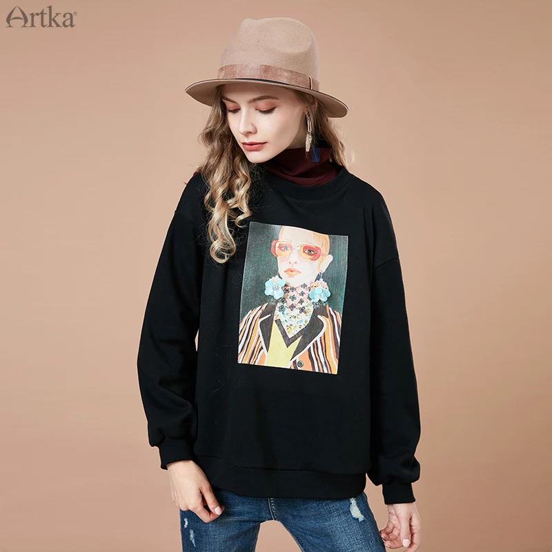 Женский винтажный Свитшот ARTKA Повседневный пуловер с круглым вырезом и принтом