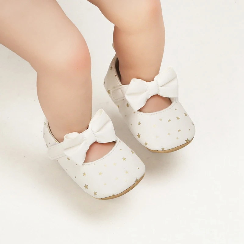 Обувь для новорожденных девочек со звездами ПУ кожа обувь первых шагов с бантом