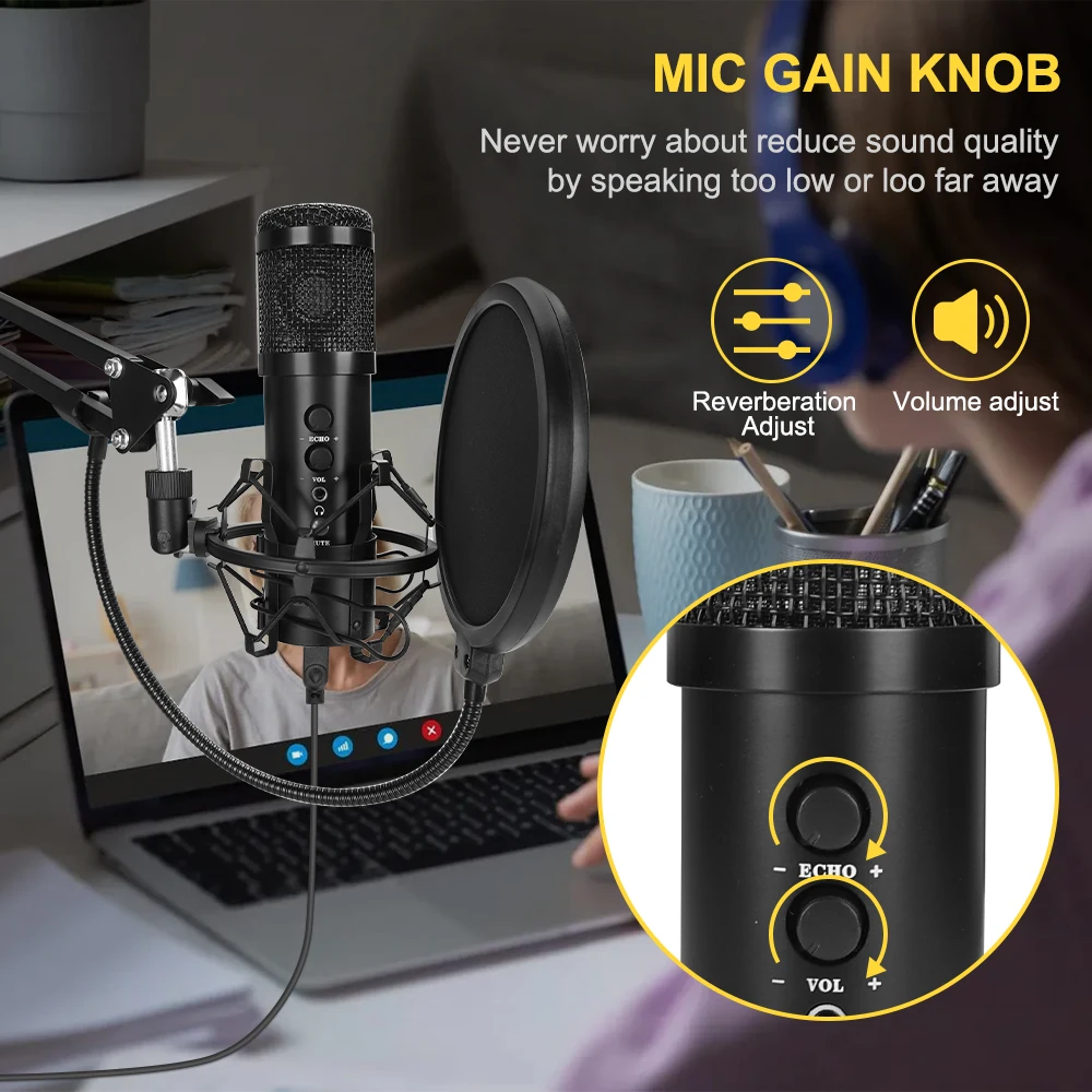 USB-микрофон конденсаторный с кнопками управления громкостью и выходом для