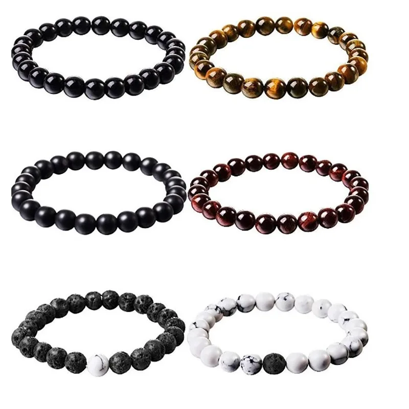

6Pc/Set Couples Distance Bracelet Classic Natural Stone White and Black Yin Yang Beaded Bracelets for Men Women Best Friend Hot