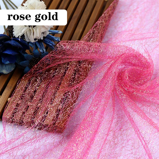 rose gold 1/2/5 м/лот блеск золотой нитью тюль ткань, Сетчатое платье с блестками для сцены вечерние свадебное платье юбки украшения DIY ткани - Цвет: rose gold