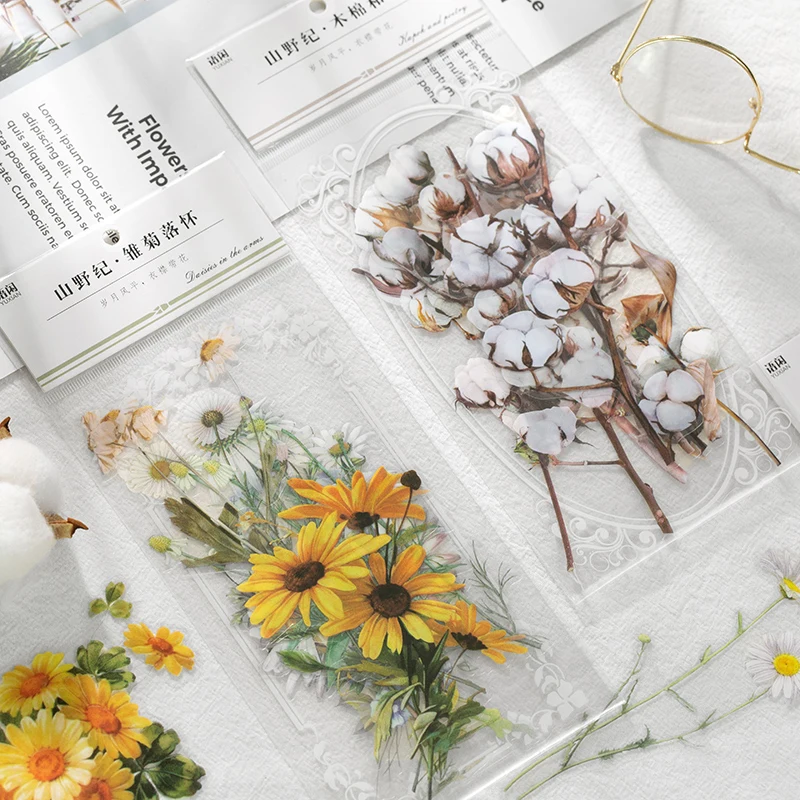 11 Sheets/pack Fresh Floral PPET Transparent Decorative Stickers Flowers Plant Series Decals For Diy Personalize Diary