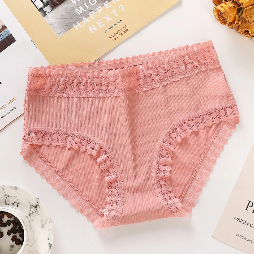 

3/5PCS Ice Silk Thread Breathable Mesh Panties Lace Side Underwear Underpants Cotton Crotch Seamless Briefs Lingerie Women