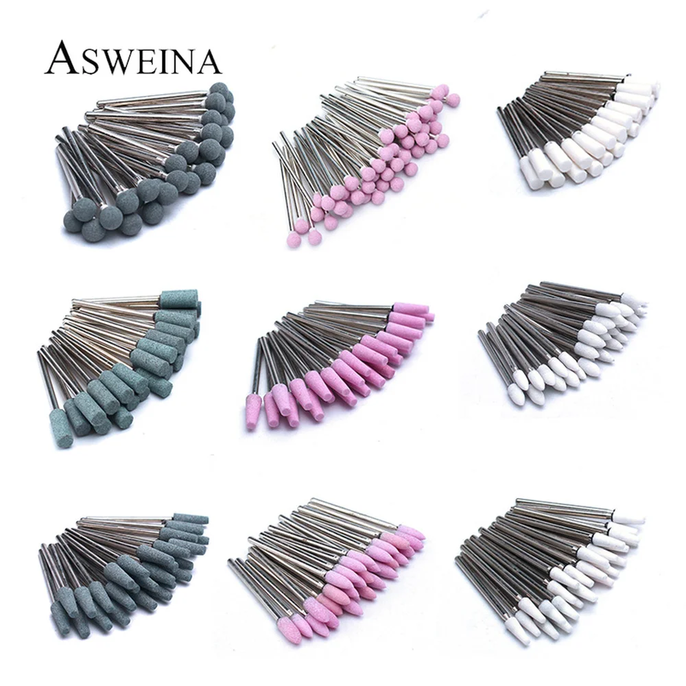 50pcs/Set Corundum Nail Drill Bit Milling Cutters Rotary Ceramic Stone Bur Electric Drills Bits For Manicure Pedicure Machine