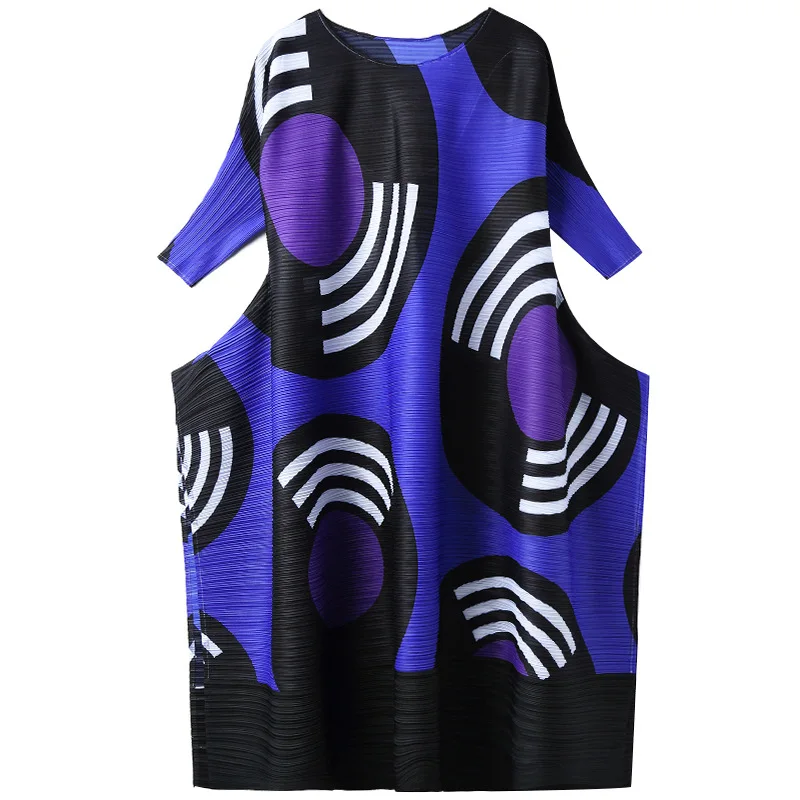 

LANMREM 2021 Women Pleated Dress Lady Printed Dress Half Sleeve Summer Dresses Elegant Female Streetwear Style 2A3407