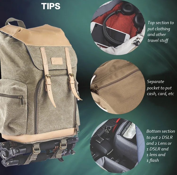 roadfisher vintage casual waterproof canvas dslr slr camera travel backpack rucksack photography bag insert fit canon nikon sony free global shipping