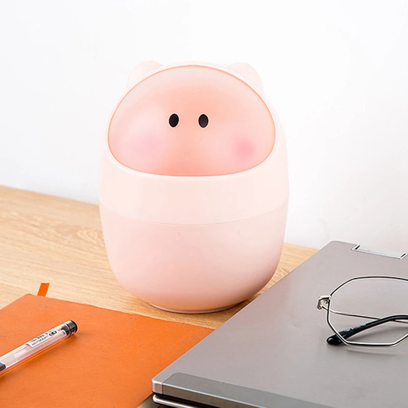 

Mini Waste Bin Rolling Cover Desktop Garbage Paper Basket Table Trash Home Office Bathroom Car Trash Can