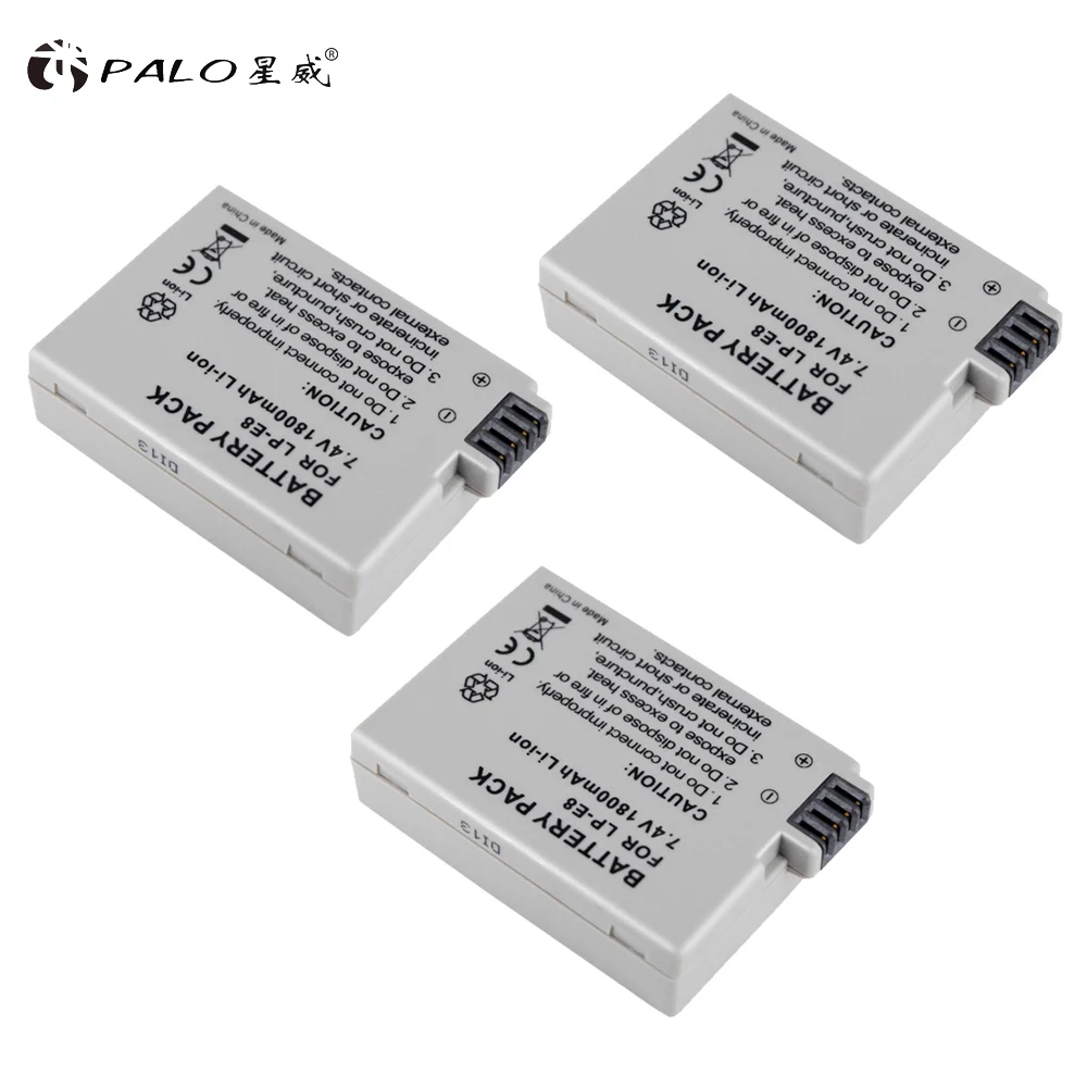 3pcs Battery PALO 2 шт. батарея для цифровой камеры LP-E8+ ЖК-дисплей Дисплей Смарт AKKU емкостью зарядное устройство для цифровой однообъективной зеркальной камеры Canon EOS 550D 600D 650D 700D X4 X5 X6i X7i T2i T3i - Цвет: 3pcs Battery