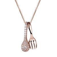925 sterling silver spoon and fork necklace chain fine jewelry necklaces for women girl party luxury style golden silver chains
