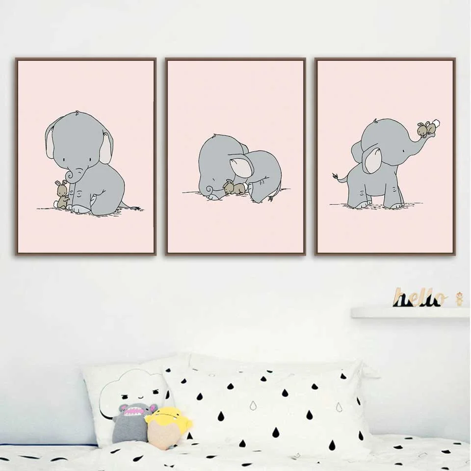 Настенная Картина на холсте для детской комнаты постер слон и Кролик Детский