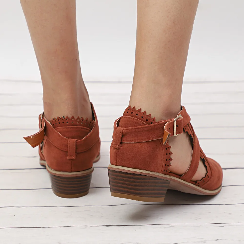 

FashionWomen Ponited Toe Shoes Pure Color Booties Buckle Strap Square Heel Single Shoes chaussure femme ete#a3