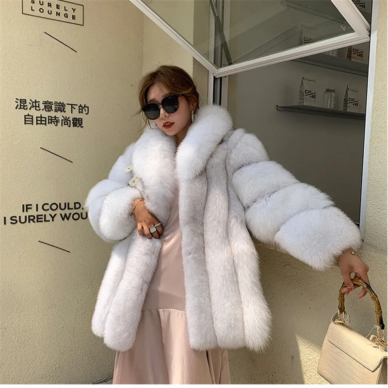 FURSARCAR New 2021 Natural Real Fox Fur Jacket Women Winter Thick  Fur Coat With Leather Blet Collar Pull Plet Genuine Fox Fur