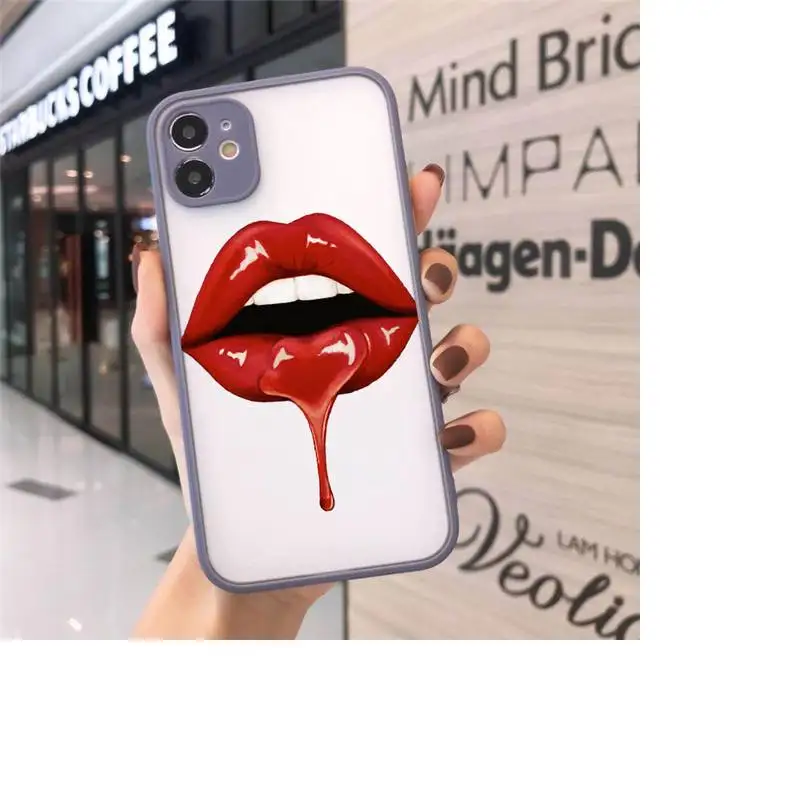 

Sexy lady make up Pink Red lips rolling Phone Cases matte transparent For iphone 7 8 11 12 plus mini x xs xr pro max cover