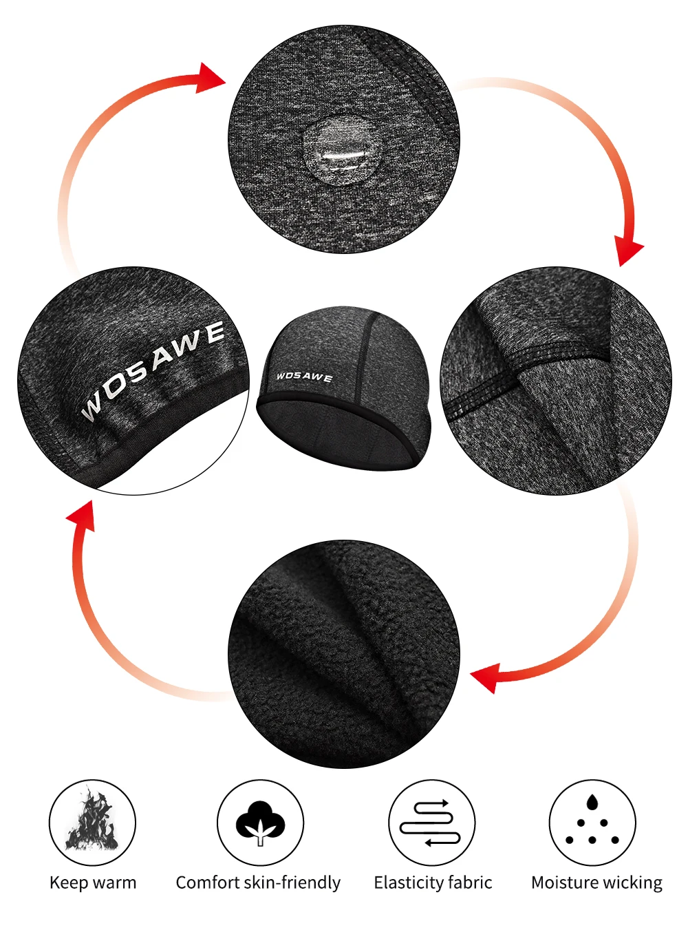 

WOSAWE Winter Motorcycle Caps Warm Fleece Hats Thermal Headwear Windproof Waterproof Running Skiing Motocross Helmets Inner Cap