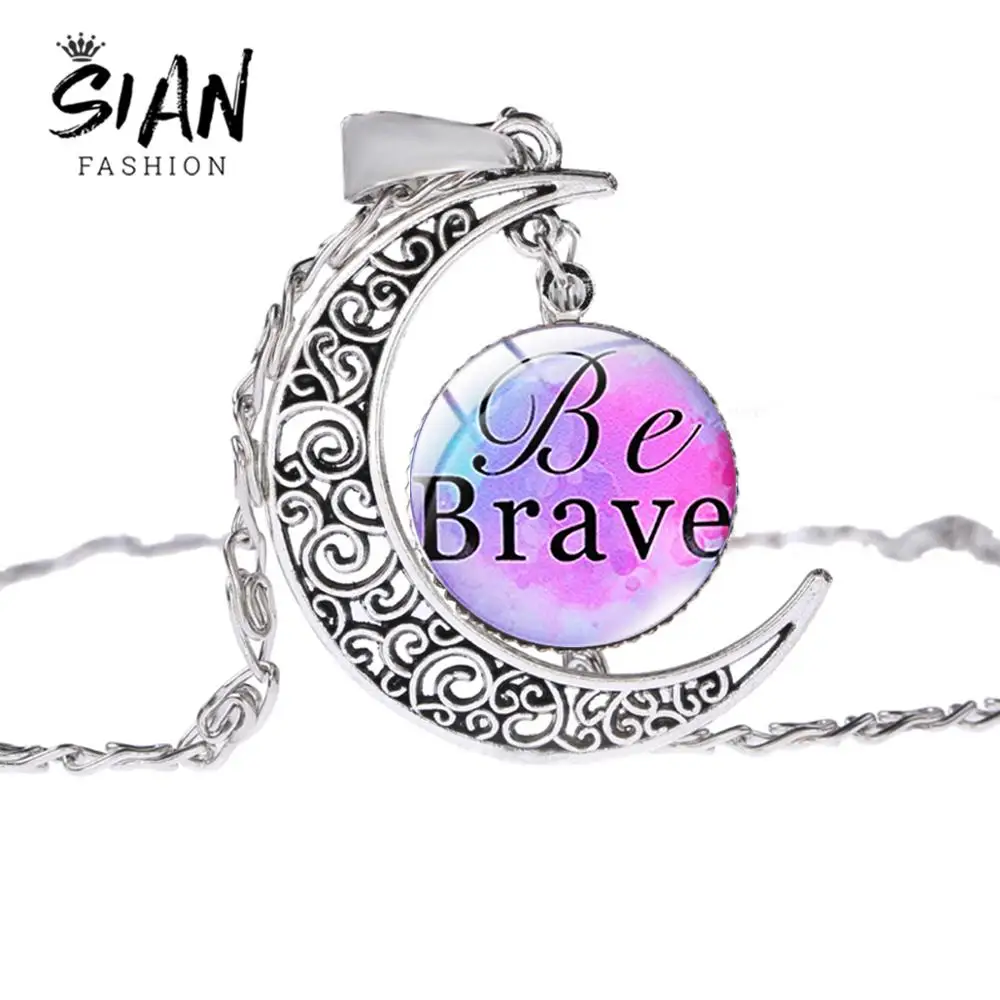 Ожерелье с вдохновляющим языком SIAN Be Brave 2019 Модные фиолетовые и розовые Подвески