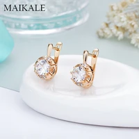 maikale classic round stud earrings big copper gold silver color cubic zirconia korean earrings for women to send friend gifts