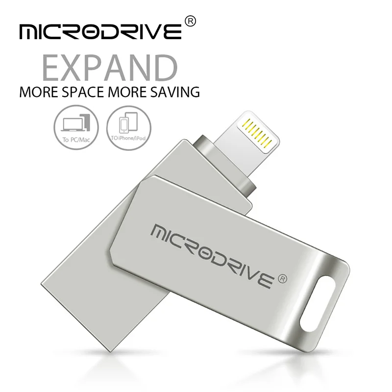 Металлический USB флеш накопитель для iPhone X/8/7/7 Plus/6/6s/ipad OTG флешка HD карта памяти 16 ГБ