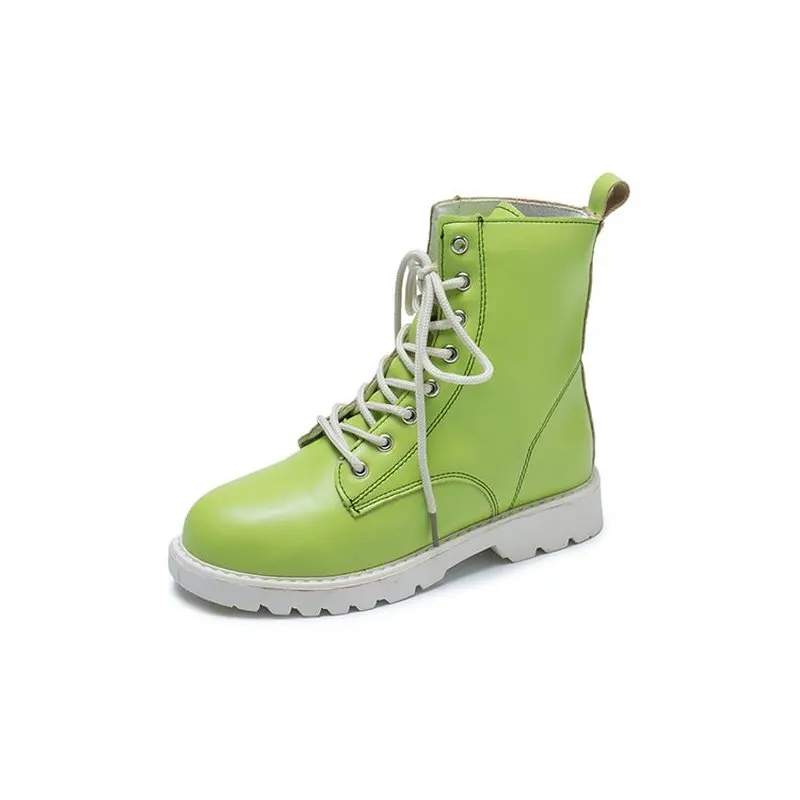 Женские ботинки новинка Осень зима кружевные зеленые мотоциклетные женские