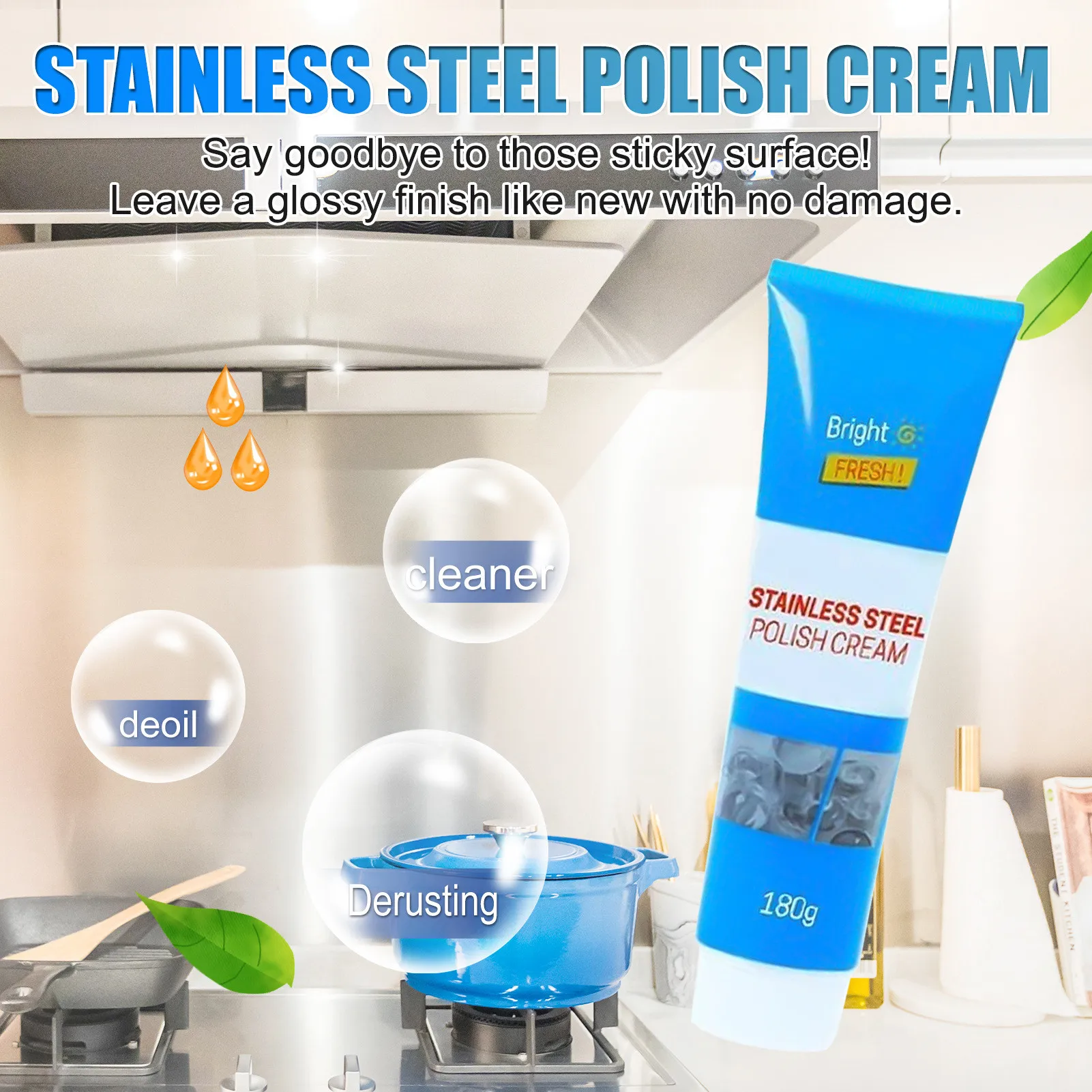 

Rust Remover Cleaner Kitchen Decontamination Paste Stainless Steel Cleaning Paste Pot Bottom Burn Mark Polishing Cleaning Cream