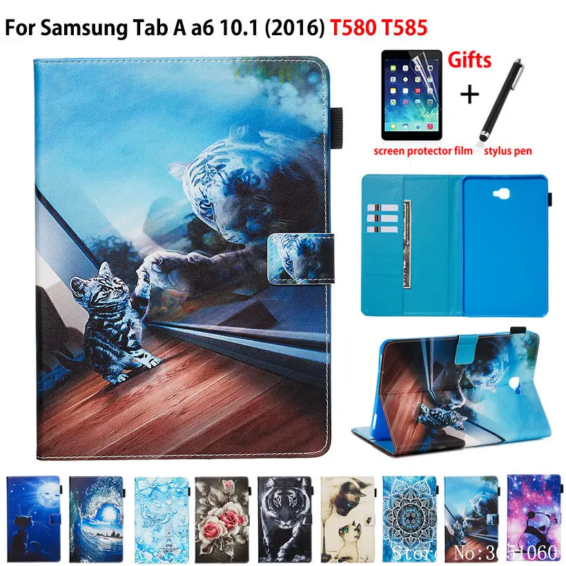 

Чехол для Samsung Galaxy Tab A a6, 10,1 дюйма, 2016, T580, T585, умный чехол с изображением животных, с подставкой, с рисунком, чехол + подарок