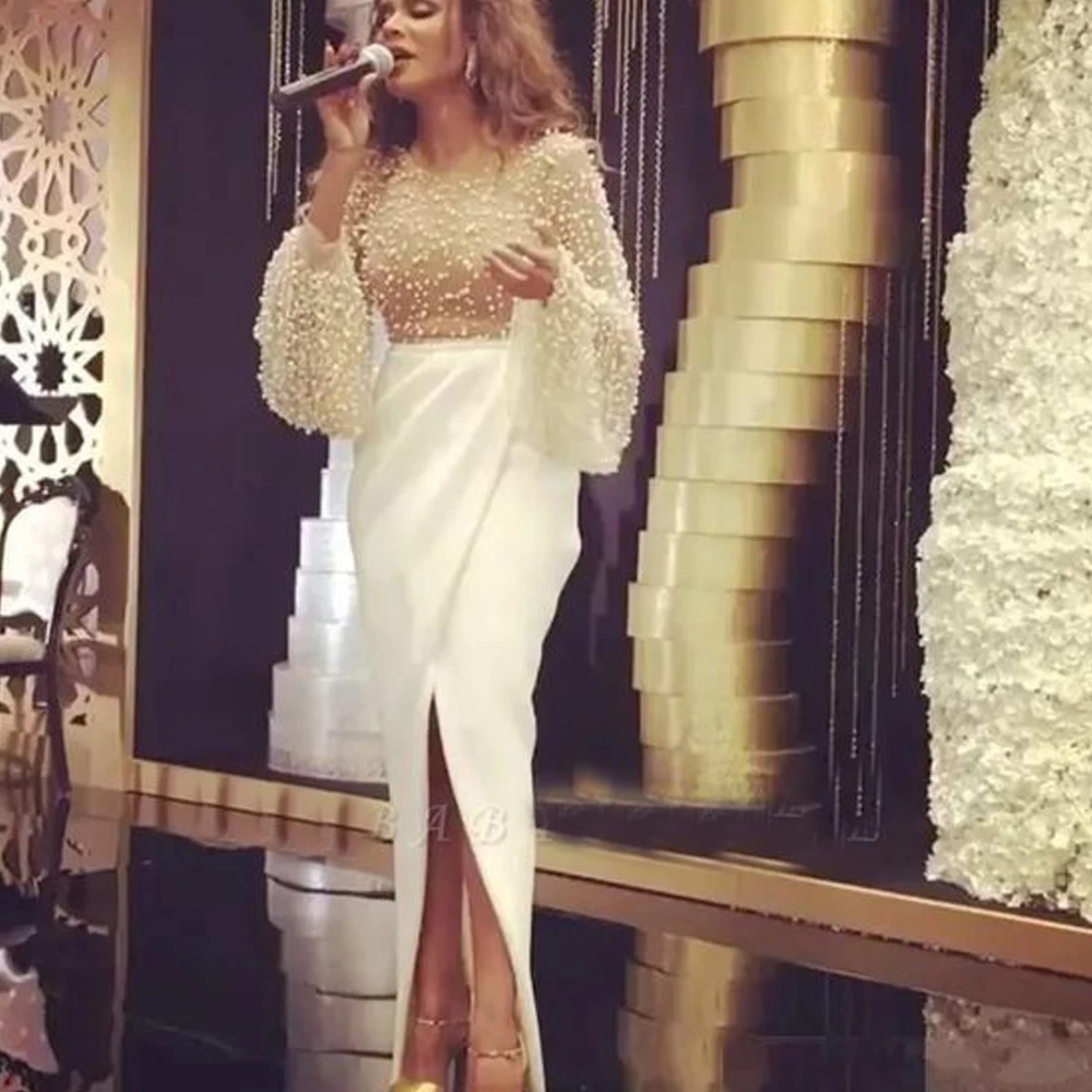 Белое платье для выпускного вечера арабские вечерние платья с круглым вырезом и