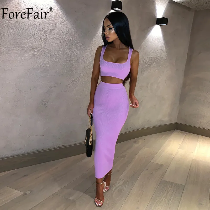 ForeFair, комплект из двух предметов, женское летнее вечернее платье на бретелях, неоновое, без рукавов, миди, сексуальное Клубное облегающее платье
