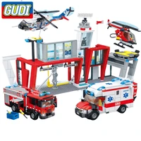 block gudi city fire station ambulance plane car moc building blocks bricks kits assembled educational toys for children gifts