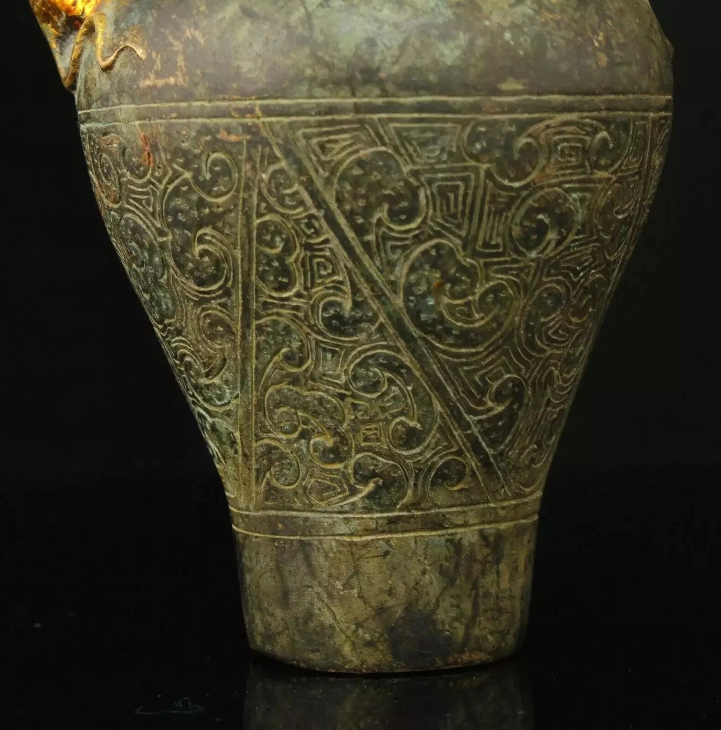 Jarrón dorado de bronce Retro Para Decoración del hogar artesanía China en relieve serpiente rata