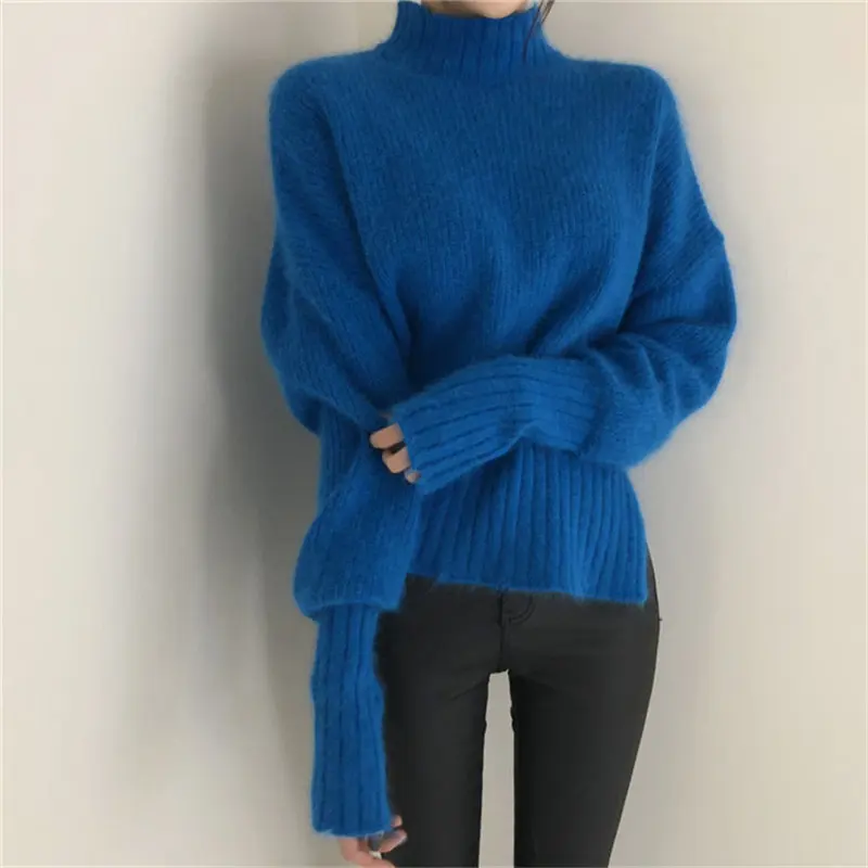 Женский вязаный свитер-водолазка Alien Kitty однотонный толстый свободный свитер в