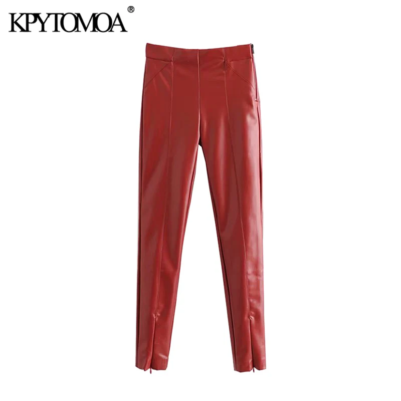 Винтажные стильные обтягивающие женские штаны из искусственной кожи, модные обтягивающие женские брюки с боковой молнией и эластичной резинкой на талии