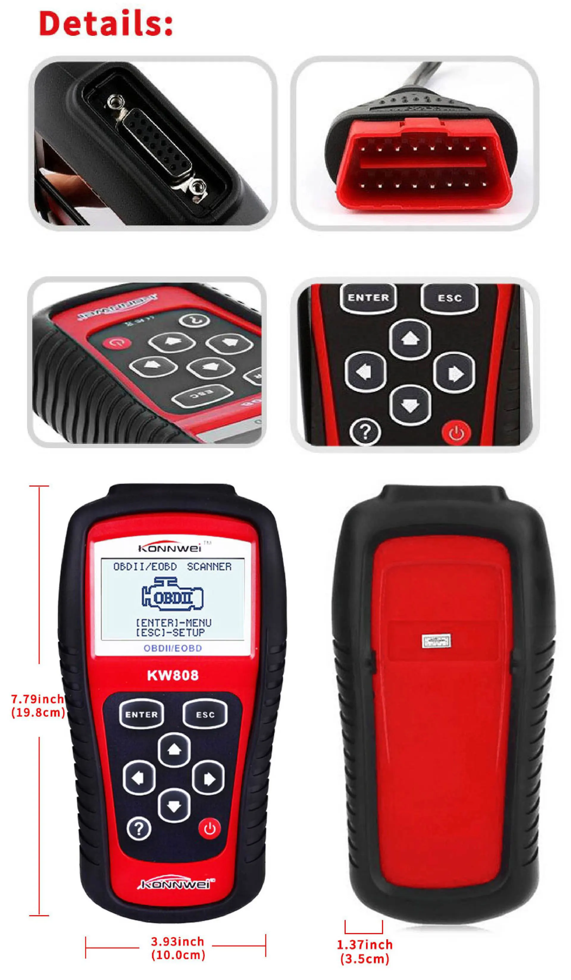 KONNWEI KW808 OBD Автомобильный сканер OBD2 автомобильный диагностический сканер инструмент поддерживает J1850 двигатель Fualt код ридер dfd