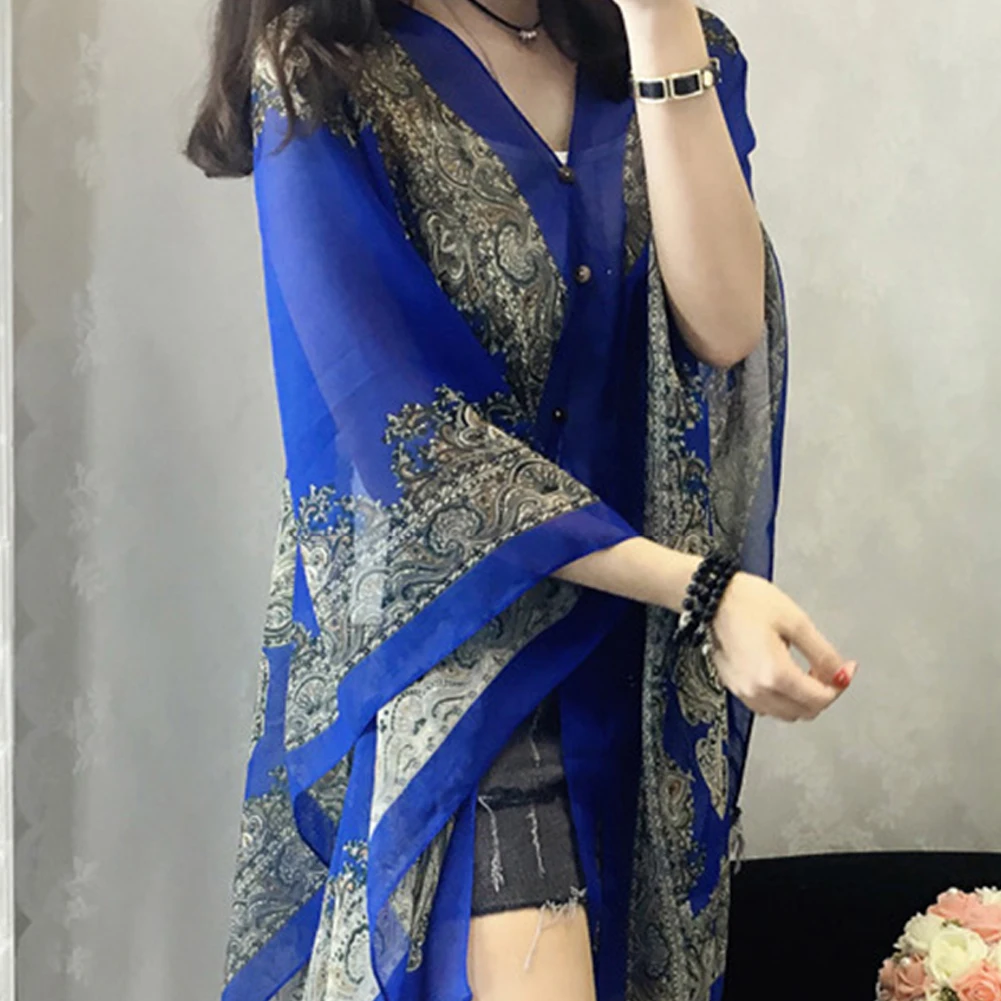 Женские летние шифон Готический в цветочек с отложным воротником свободные