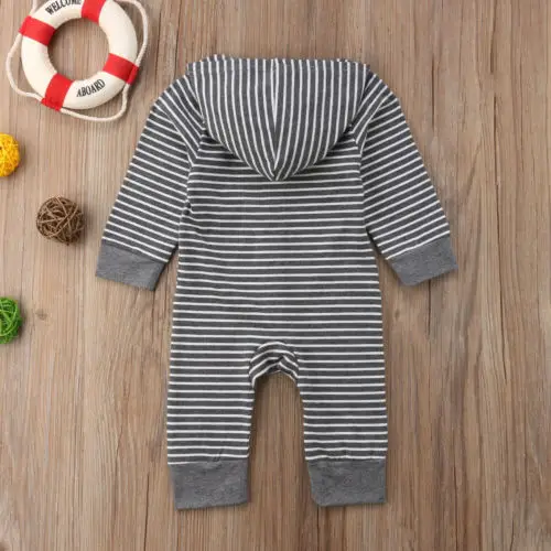 

Toddler Baby Boy Girl Kids Striped Romper Jumpsuit Long Sleeve Hooded Outfit Cotton Casual Infant Baby Clothes 0-24M