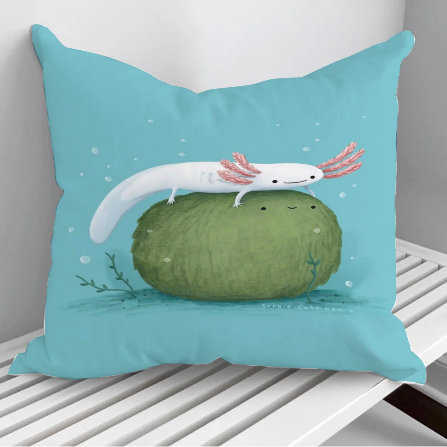 

Axolotl on a Mossball Throw Pillows Cushion Cover On Sofa Home Decor 45*45cm 40*40cm Gift Pillowcase Cojines Dropshipping