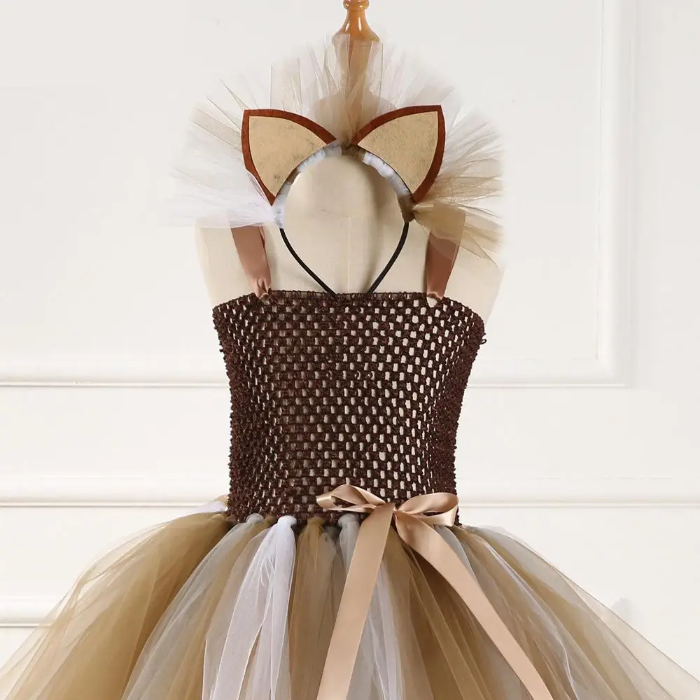 Платье пачка с изображением дикого льва и гривы коричневое платье цветочным