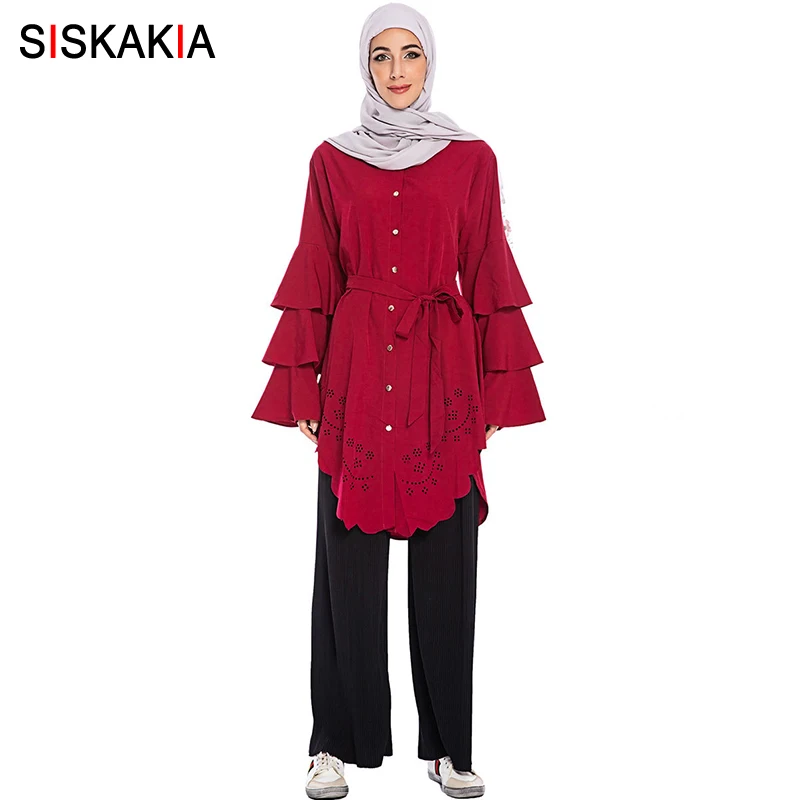 Женская Асимметричная рубашка Siskakia длинная однобортная с отложным воротником и