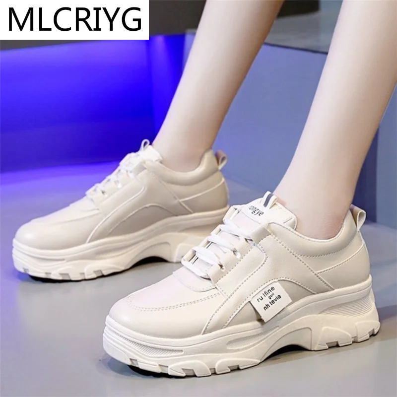 

Женские кроссовки на массивной вулканизированной платформе, дышащие кроссовки на шнуровке, повседневная обувь для бега, Новинка осени 2021