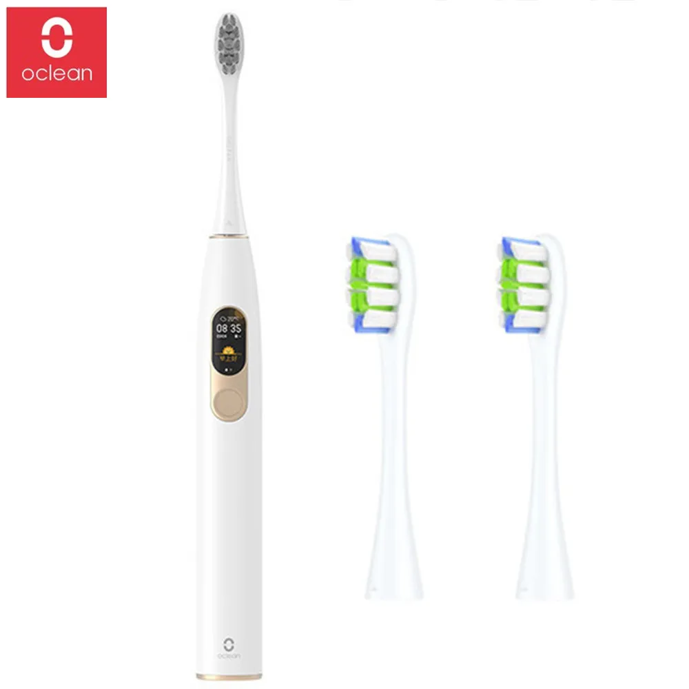 Глобальная версия Oclean X sonic электрическая зубная щетка 8 шт головок Водонепроницаемая ультра звуковая Быстрая зарядка цветной экран зубная щетка - Цвет: with 2 beige heads