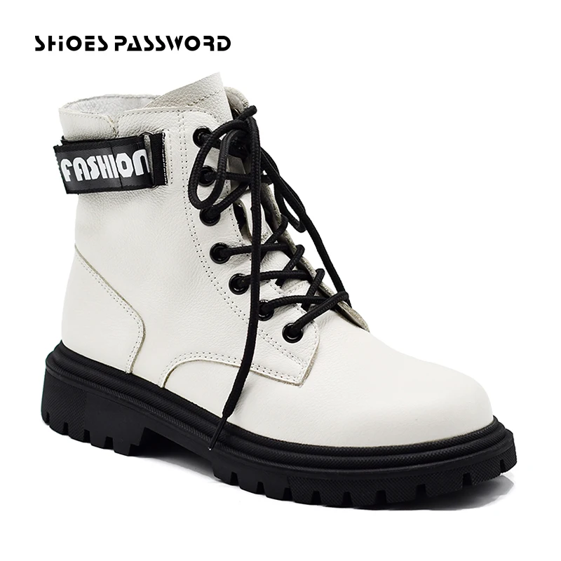Ботинки женские из натуральной кожи на шнуровке белые осень/зиму|Женские
