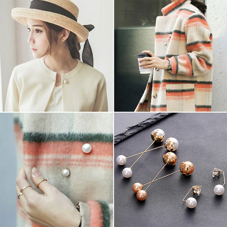 

6pcs Imitation Pearl Brooches Classic Beads Pins Vintage Scarf Buckle Coat Brooches Set Fashion Simple Unsex Pearl Pins Set