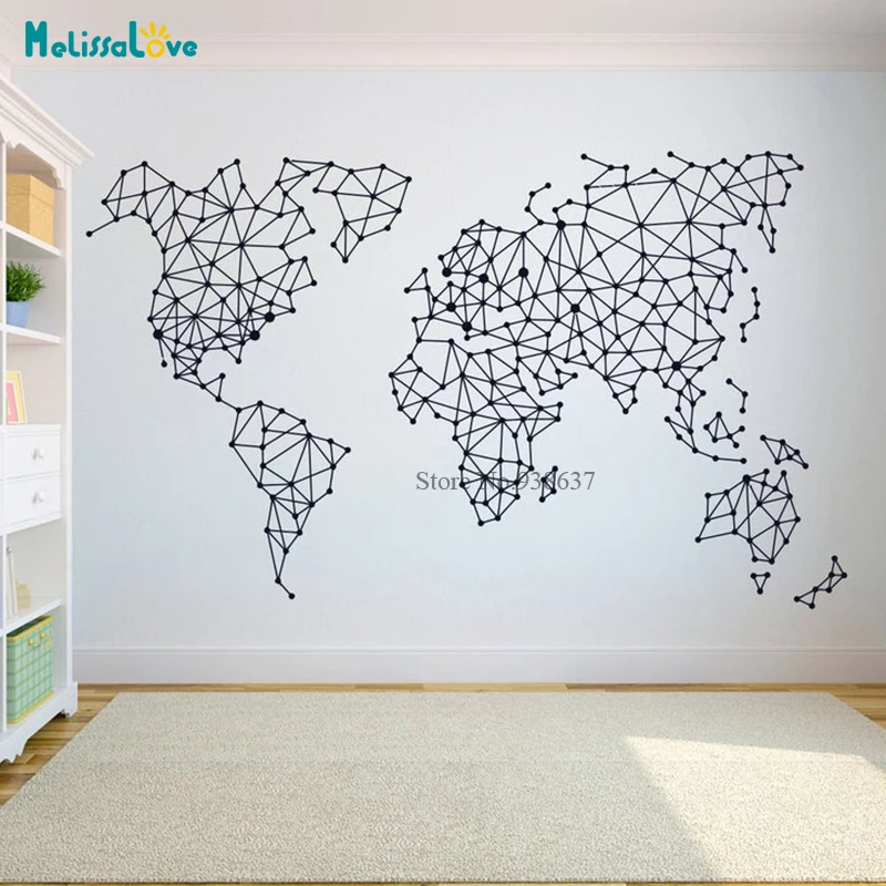 

Abstract Polygonal World Map Sticker Decal Geometric Art Wall Decor Home Living Office Decals Murals Wallpapers JH017