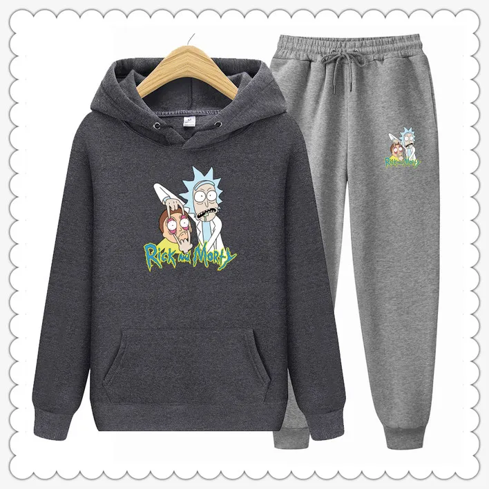 Осень Зима горячие комплекты Koop Heren Рик Морти Толстовка и Broek Повседневная