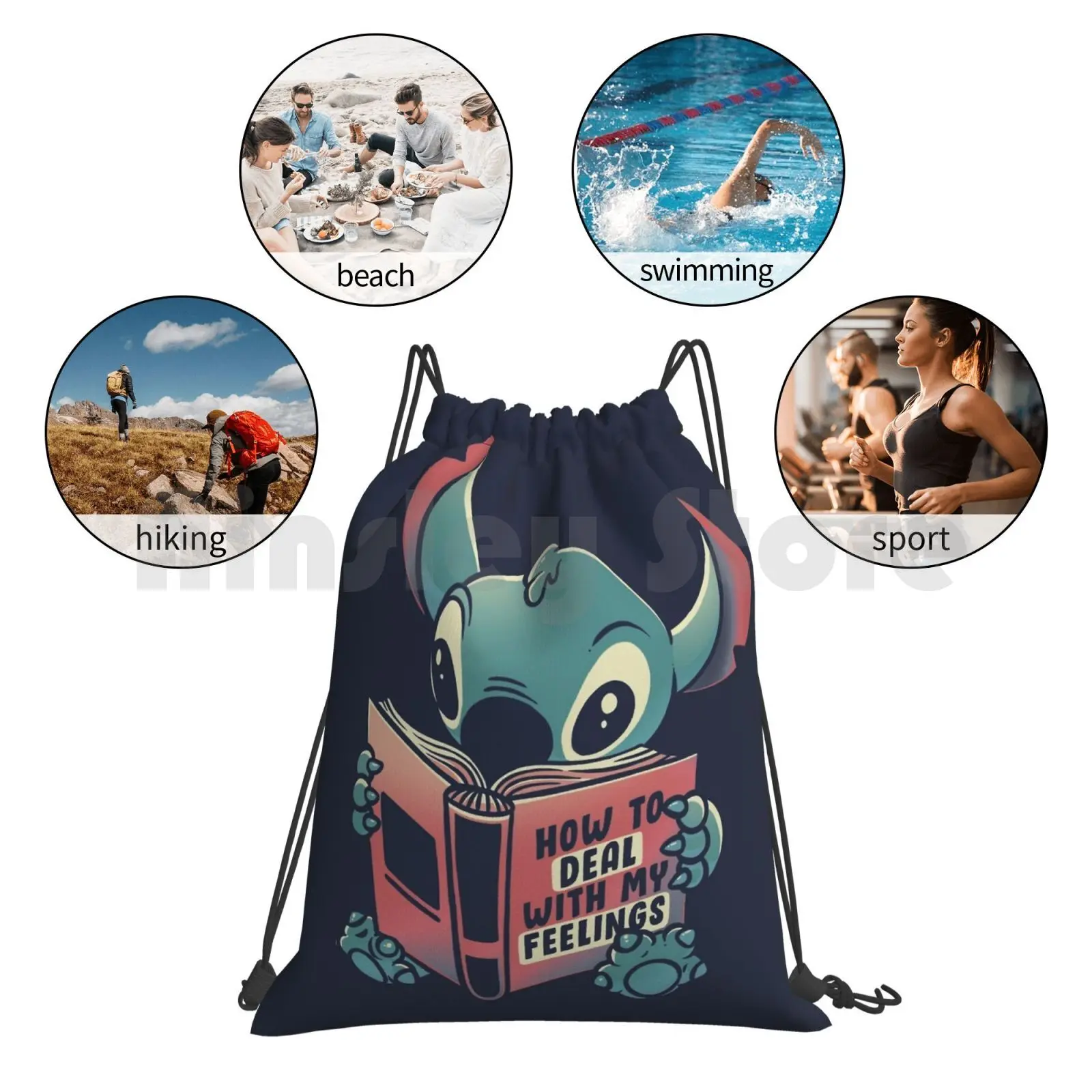 

How To Deal With My Feelings Funny Book Backpack Drawstring Bags Gym Bag Waterproof Love Family Lilo And Book Quote Cute