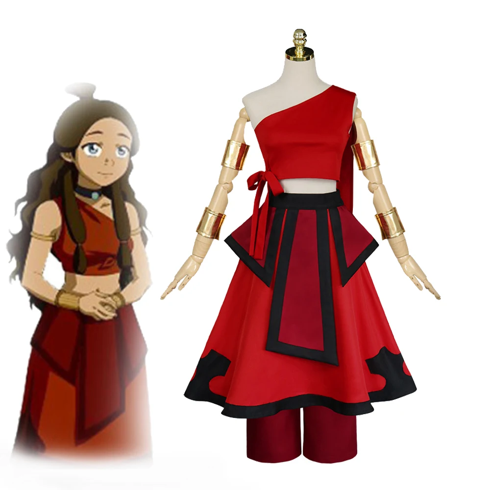 

Костюм для косплея Аватара из фильма «Катара» для девочек, костюм для косплея на Хэллоуин, полный комплект с топом, юбкой, брюками и браслето...