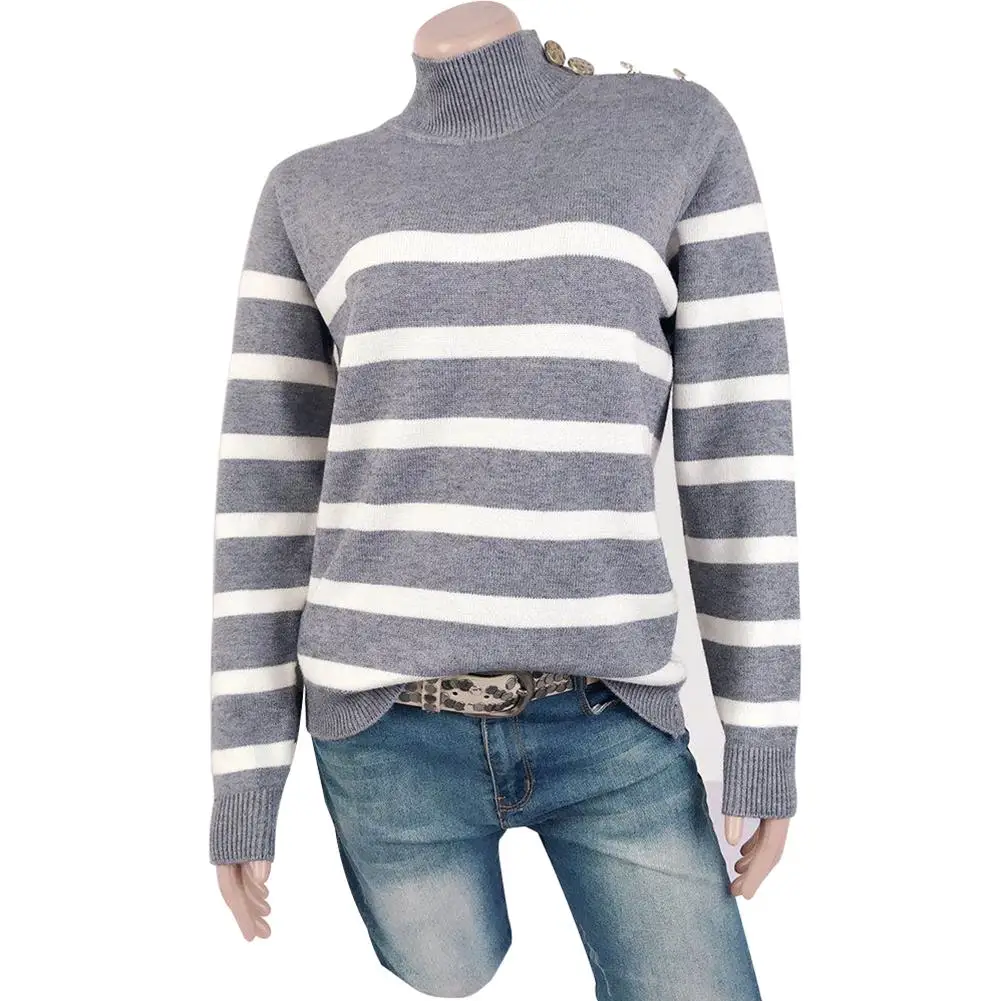 

Winter Women Sweaters Long Sleeve Knitted Sweater Turtle Neck Striped Print Pullover Top Women's Clothing Jumpers