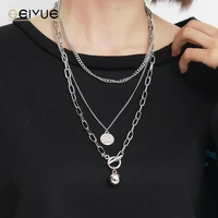 new puck rock chain necklace multilayer ball pendant statement women men 2022 gold silver color necklaces street jewelry collar