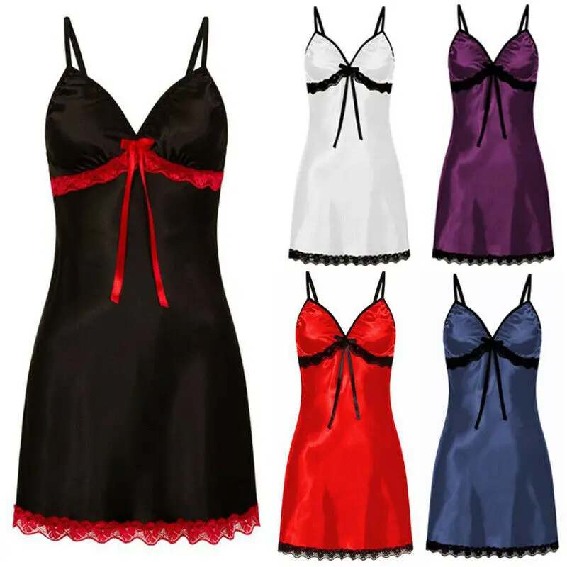 Sexy Sleepwear Nightdress Women Lace Silk Satin Night Dress Sleeveless Nighties V-neck Nightgown Plus Size 3XL Nightwear