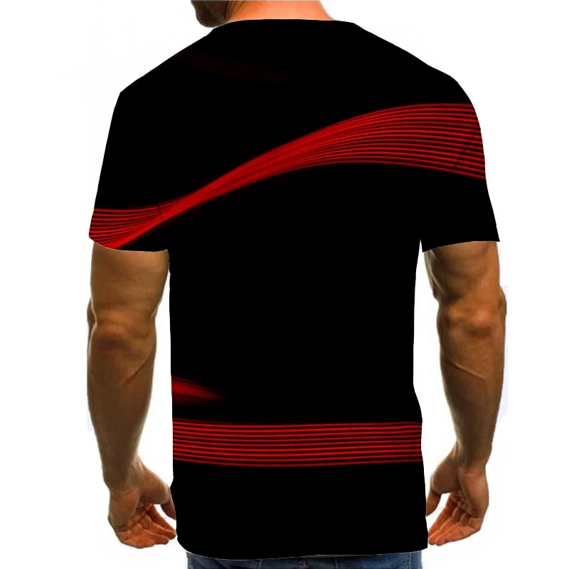 

Men Graphic T Shirts Round Neck 3D Print Short Sleeve Daily Tops Red Simple Lines Tees