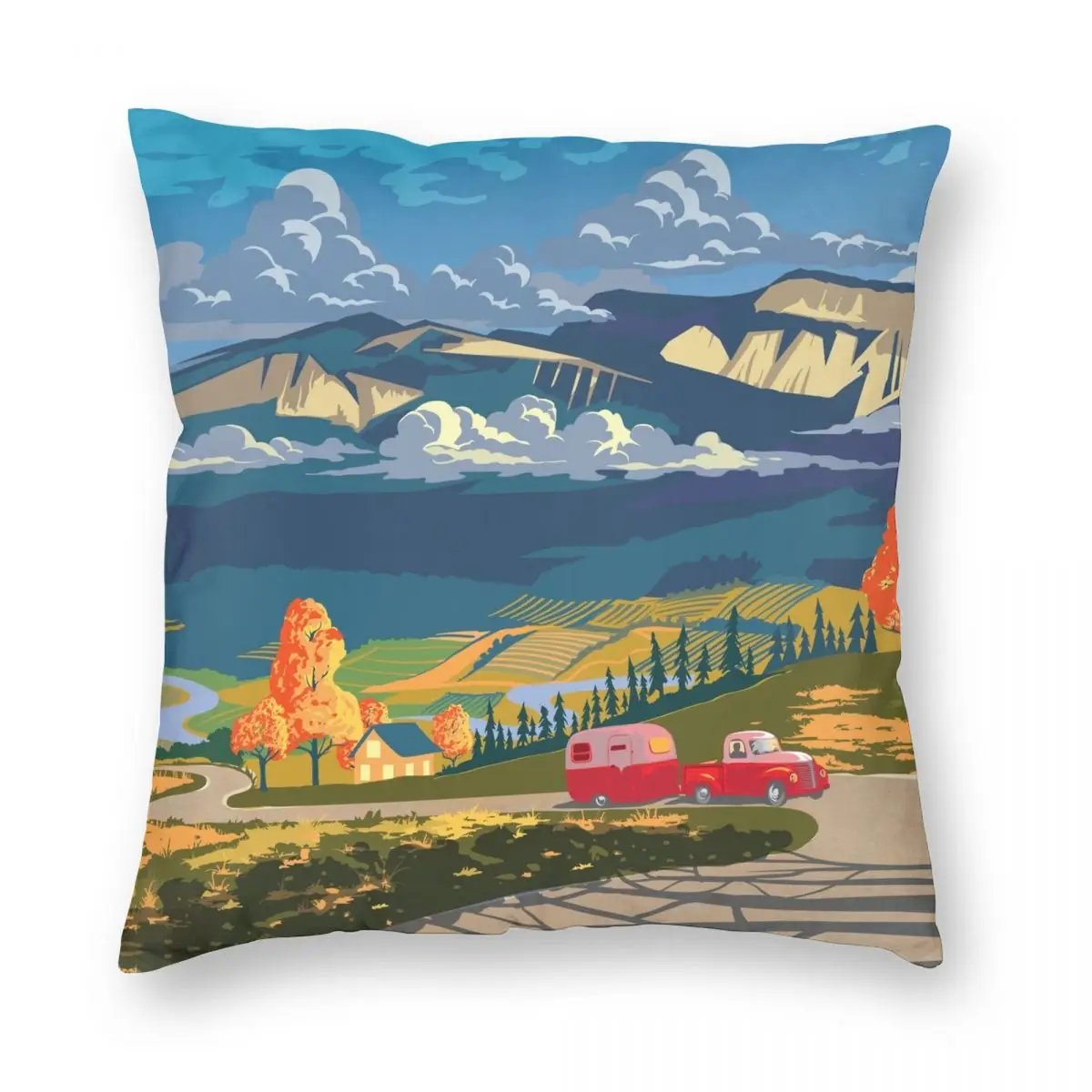 

Винтажный дорожный квадратный чехол для подушки RV, полиэстеровый льняной бархатный креативный чехол на молнии, декоративный чехол для диванной подушки 45x45